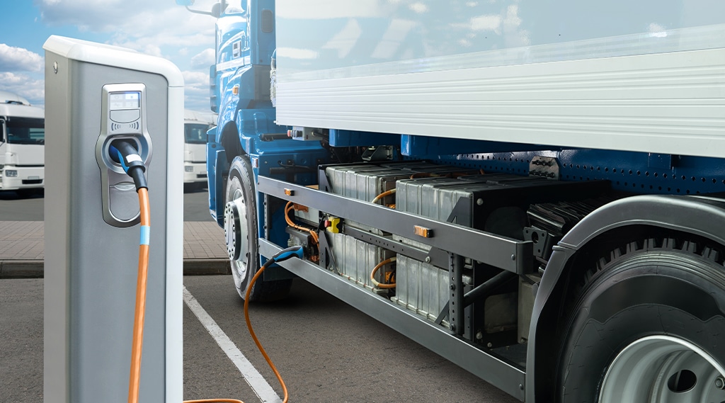 Electric truck with charging station.